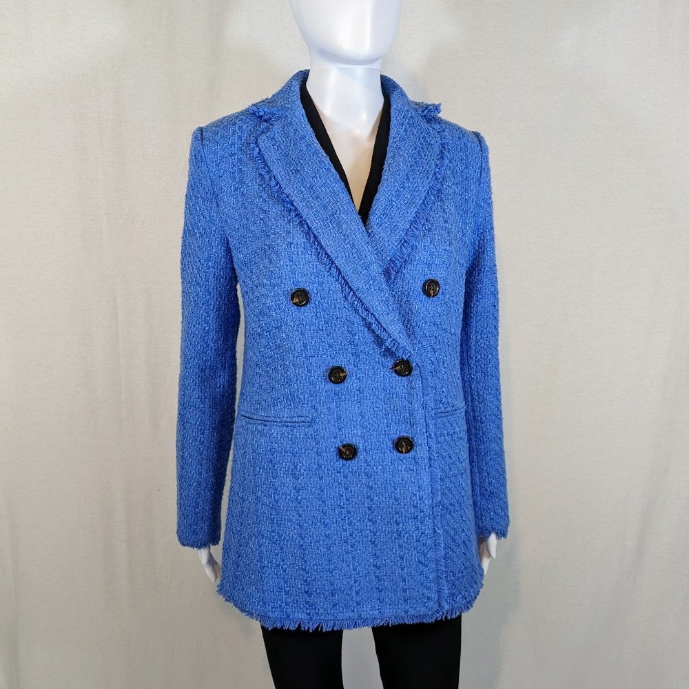 NWOT Ann Taylor Blue Tweed Mid Length Blazer Size 4